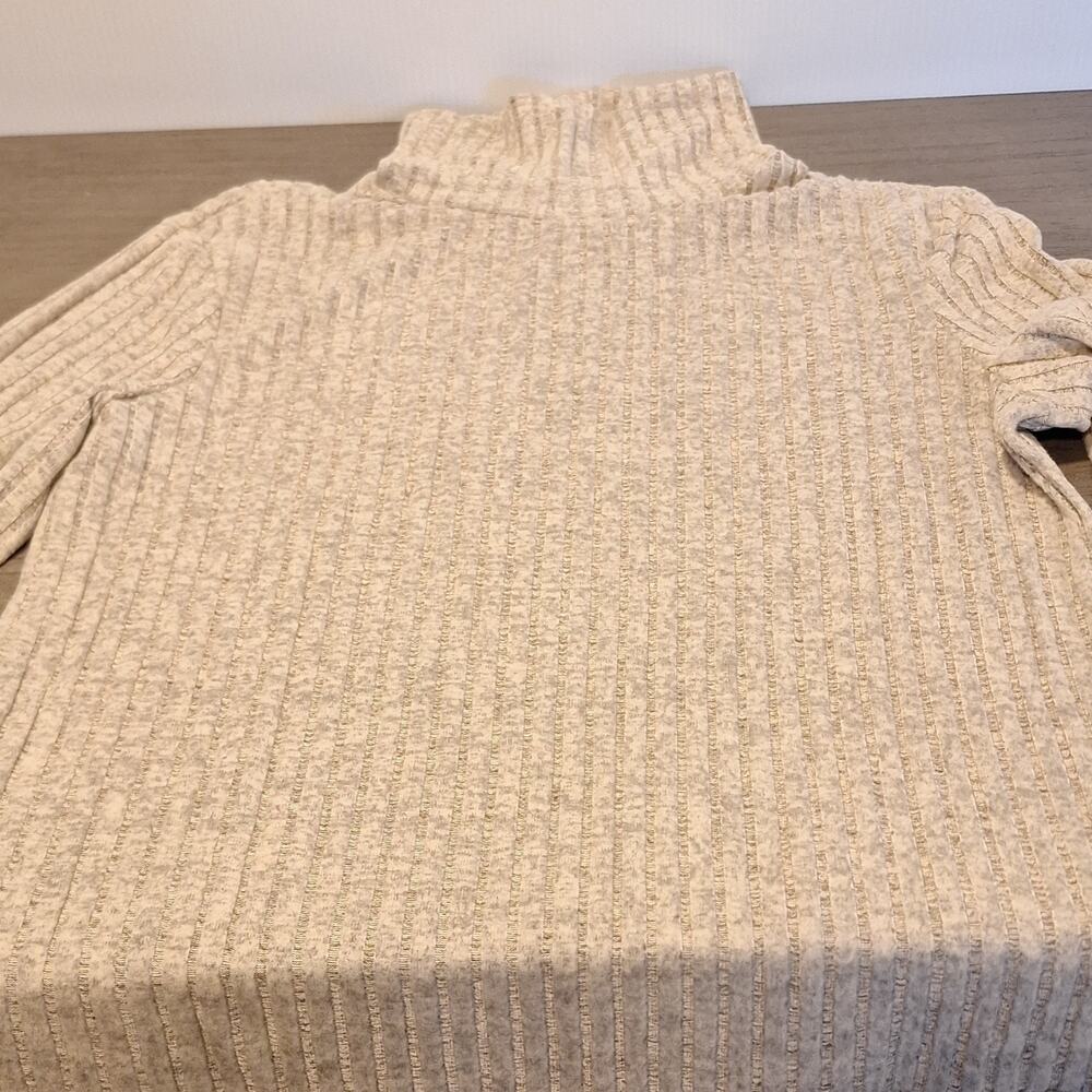 Yes fashion Beige Ribbed Knit Turtleneck Pullover Women's Sweater XL Lightweight